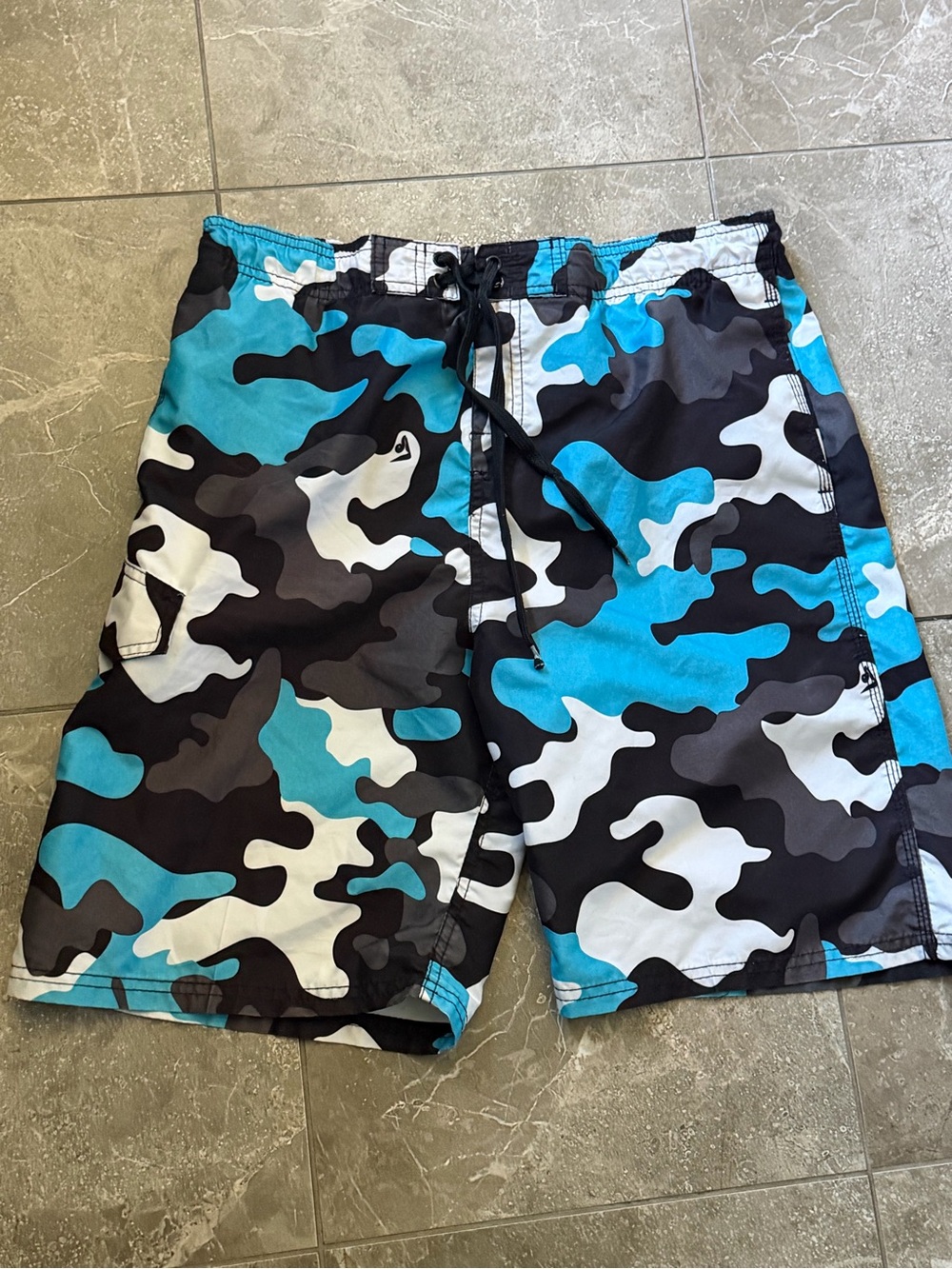 Kanu Surf Blue Black White Camo Swim Trunks